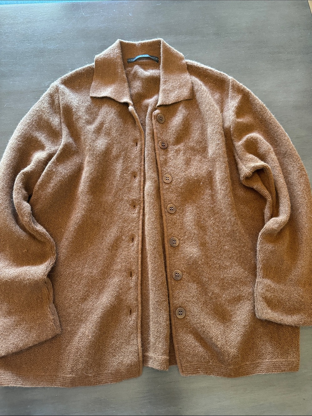 Peruvian Connection Chestnut Brown Button-Front Cardigan Jacket